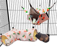 Large Caliber Guinea Pig & Rat Tunnel Hideout & Hammock, Corner Hideout Toy for Guinea Pig, Ferret, Hedgehog & Piggy to Hide and Shuttle (2. Hammock&Tunnel-Strawberry)