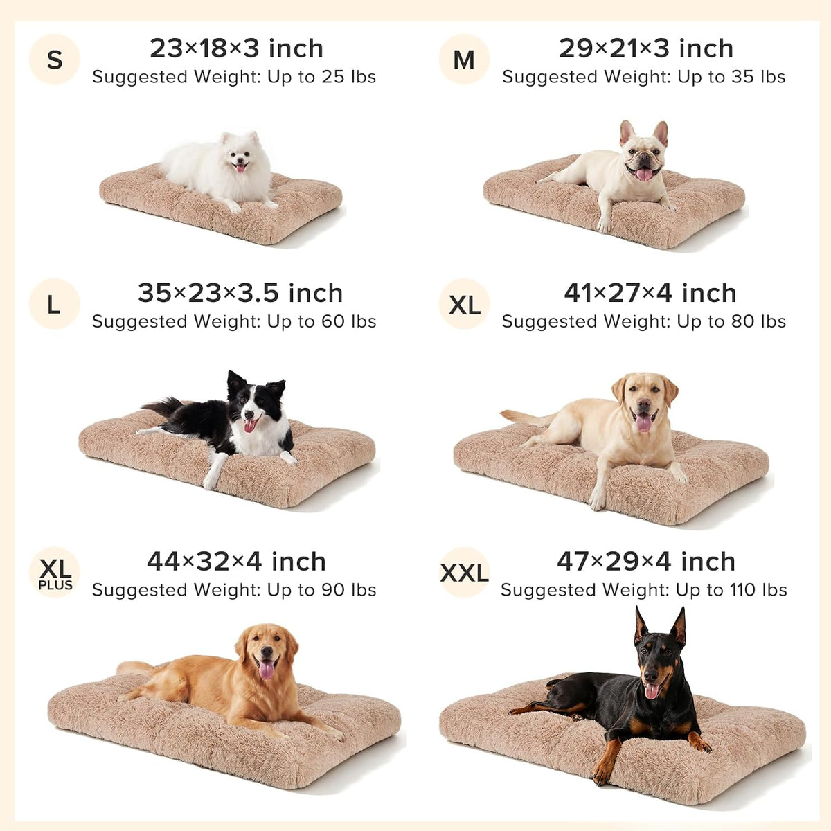 JOEJOY Large Dog Bed Crate Pad - 29.0"L x 21.0"W x 3.0"Th / Beige - image 4