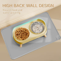 Elevated Cat Bowl, Raised Cat Food and Water Bowl Set for Indoor Cats, Splash Proof with 2 - Cat Bowls with mat - yellow - image 2