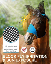 Hilltown Adjustable Fly Mask for Horse with Ears - UV-Block, Large Eye Space, Breathable, Built to Last, Comfort Fit - Horse Fly Mask for Daily Stable, Hot Weather Riding & Competition - X-Full, Blue
