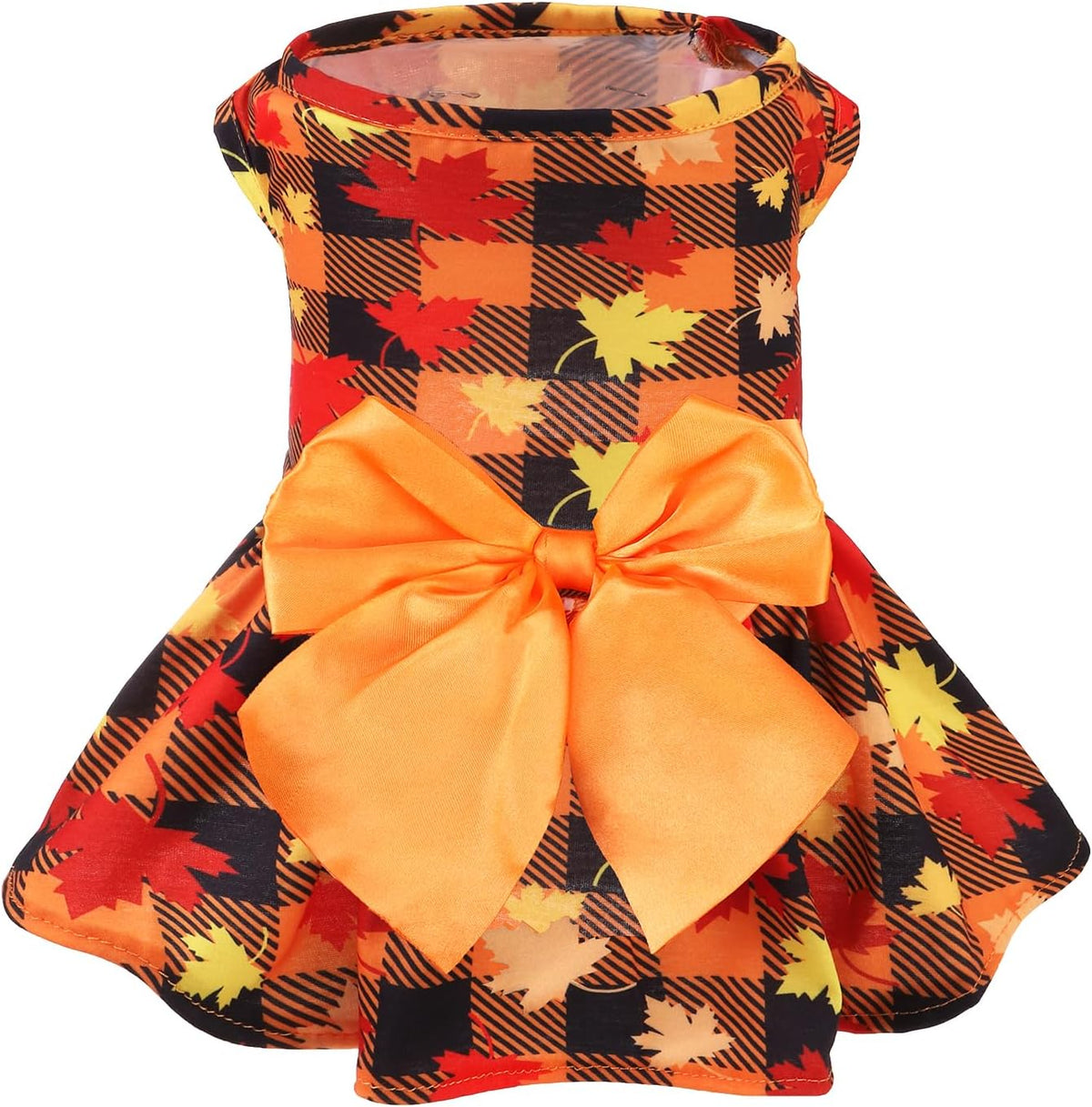 PUPTECK Classic Beige Plaid Dog Dress with Bow Puppy Skirt Clothes M – Essentials for Dogs - Yellow(maple leaf) / Small