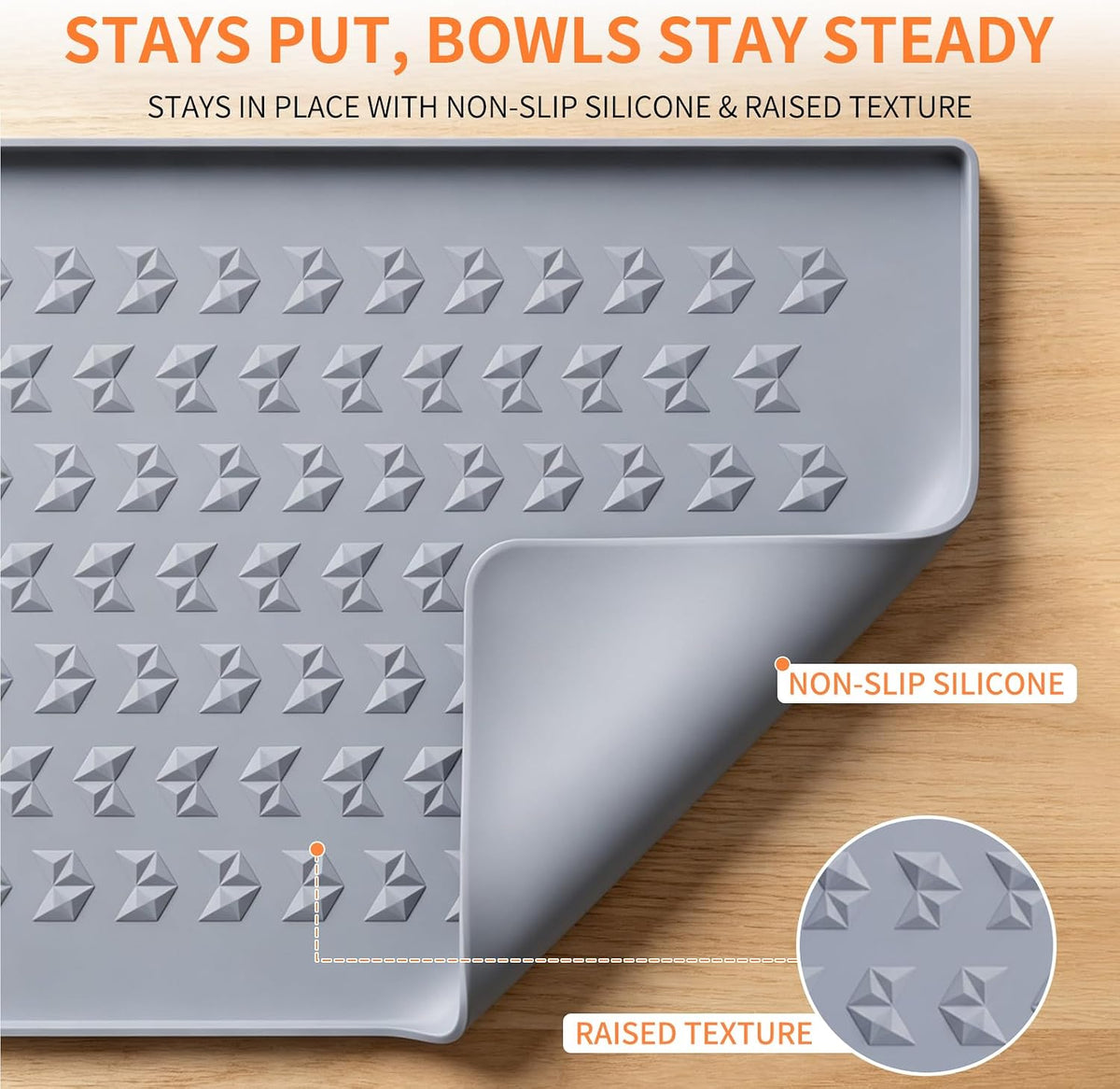 Silicone Pet Feeding Mat, Dog Cat Food Water Bowl Mat - Gray / 18.5"L x 11.5"W - image 4