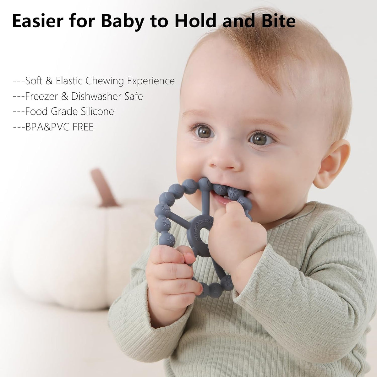 3 Pack Ring Teether Baby Infant Toys, Baby Essentials - Brown Green Blue - image 3