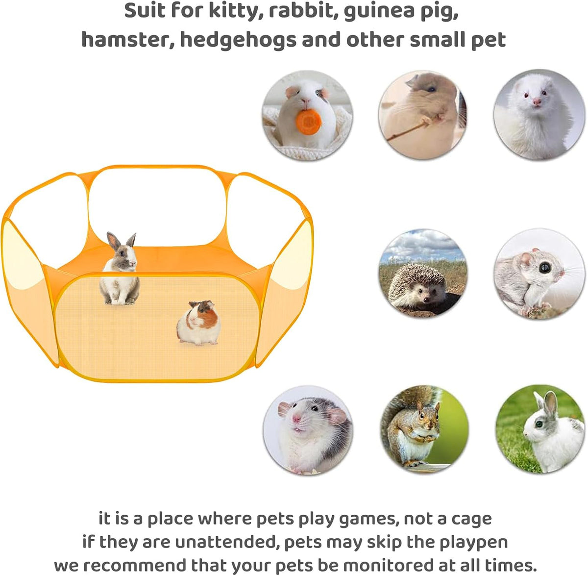Small Animal Playpen, Pop-Up Portable Play Yard for Guinea Pigs - Orange - image 4