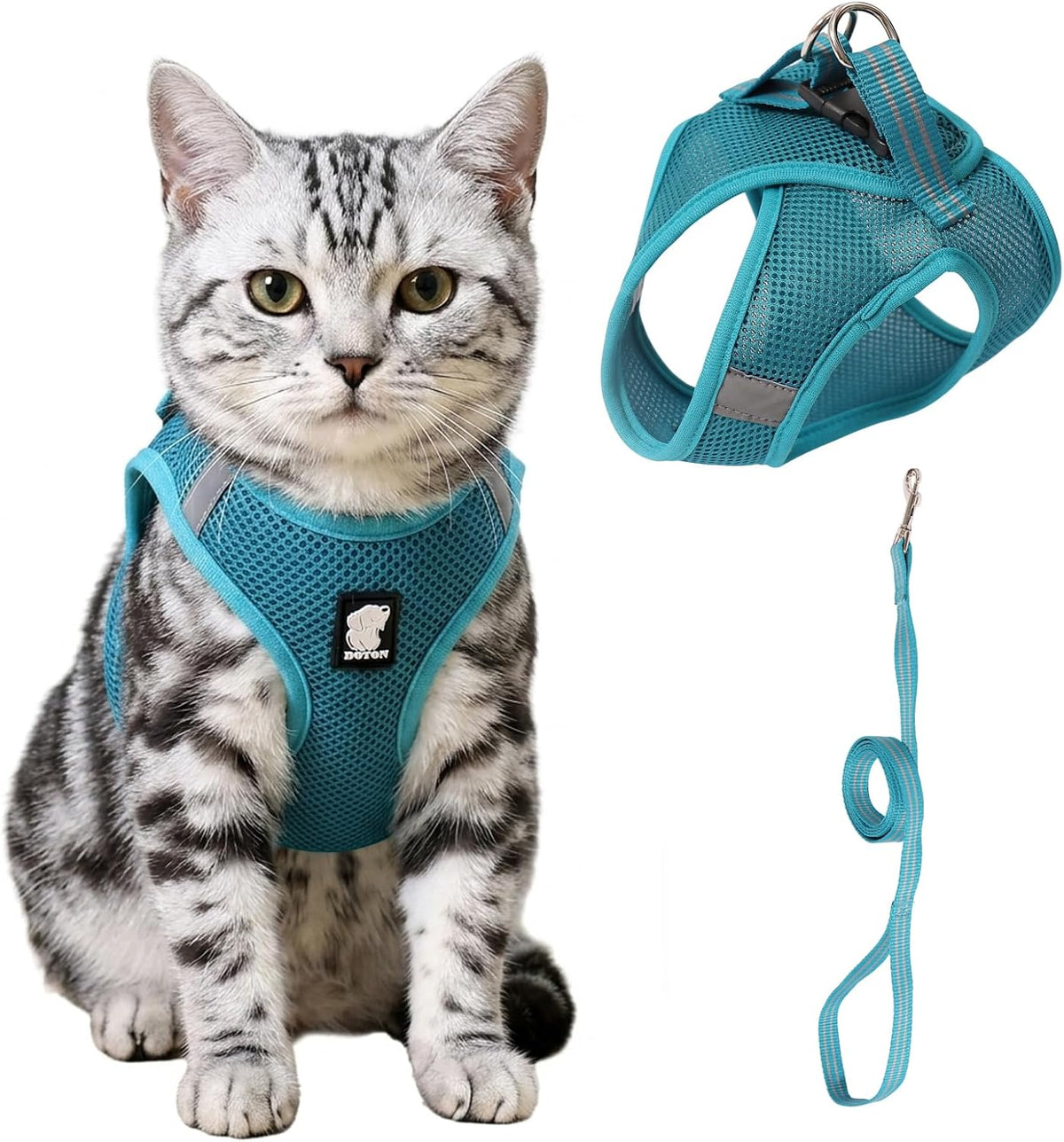 Cat Harness and Leash - Ultra Light Escape Proof Kitten Collar Cat Walking Jacket with Running - Turquoise / Large