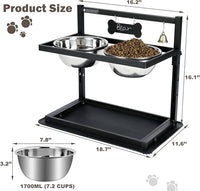 SHAINFUN Elevated Dog Bowls - Slow Feeder, Raised Stand with Two 1700ML Stainless Steel Bowls, Spill Proof Mat for Large & Medium Dogs