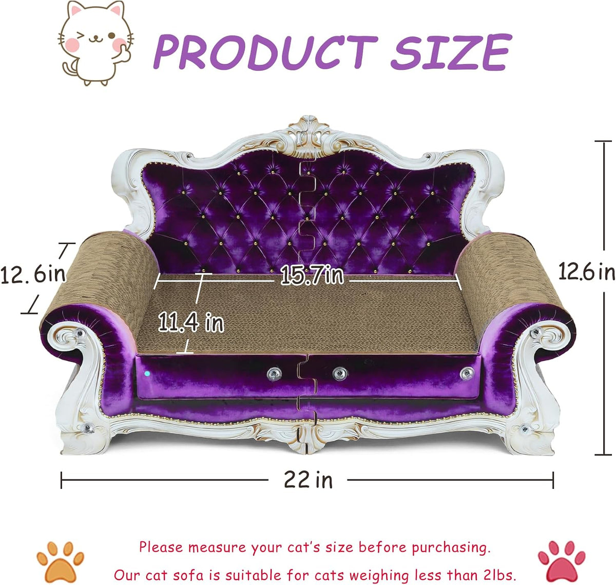 Luxury Cardboard Cat Scratcher Sofa Bed - Purple Crown - image 3