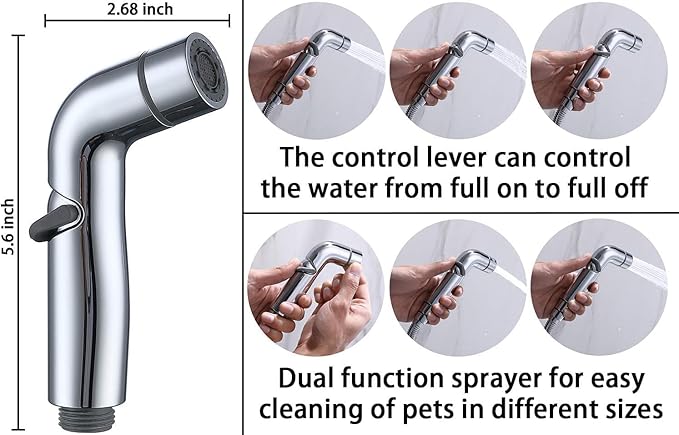 G-Promise Dog Shower Sprayer Attachment for Fast and Clean Pet Showering, Multifunctional Shower, Metal Diverter, 118 Inch Extra Long Hose, No Drill Hook, Dog Washing-Bathroom (Chrome)