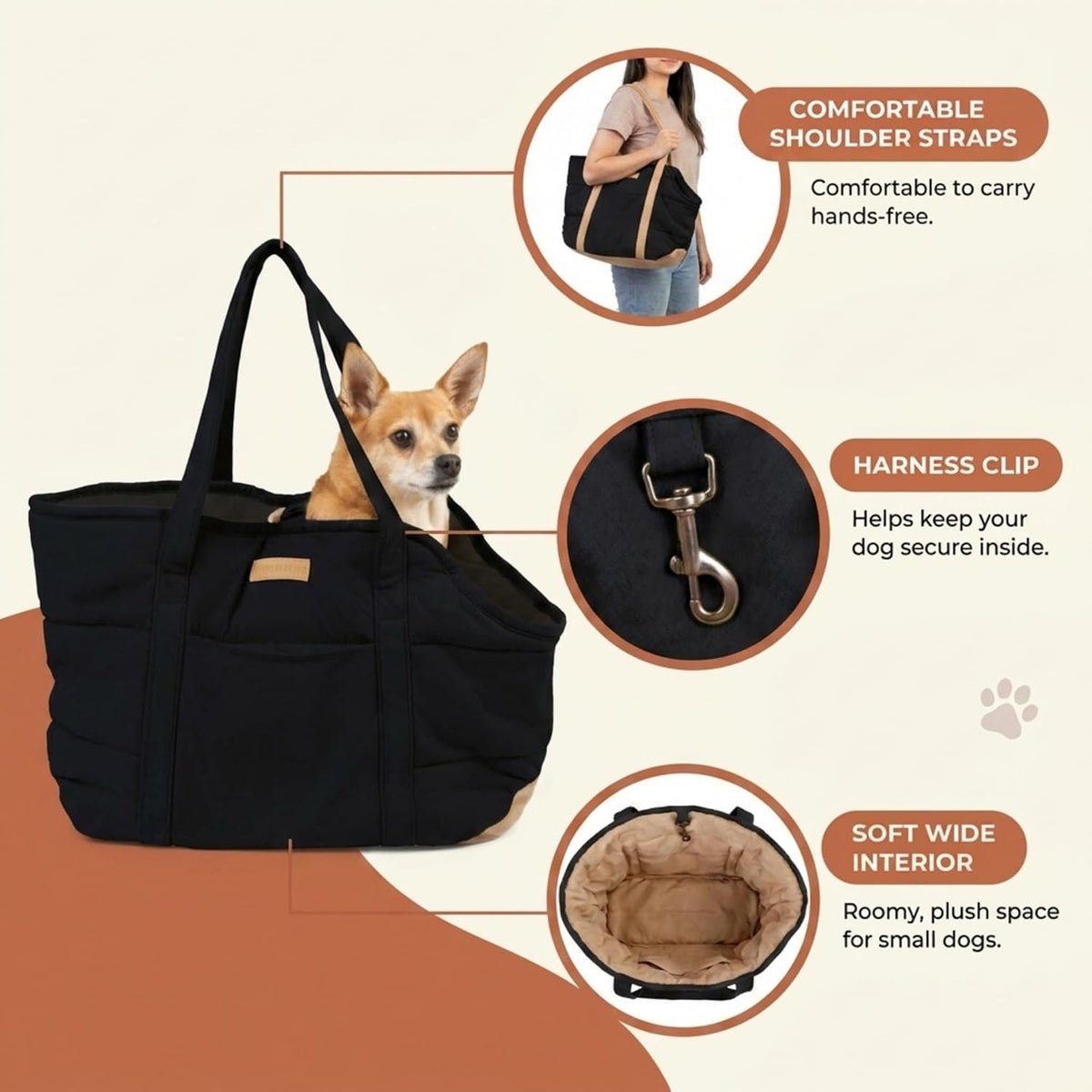 Plush Dog Purse Carrier for Small Dogs, Soft Tote, Black – Essentials for Dogs - Black 2.0 - image 4