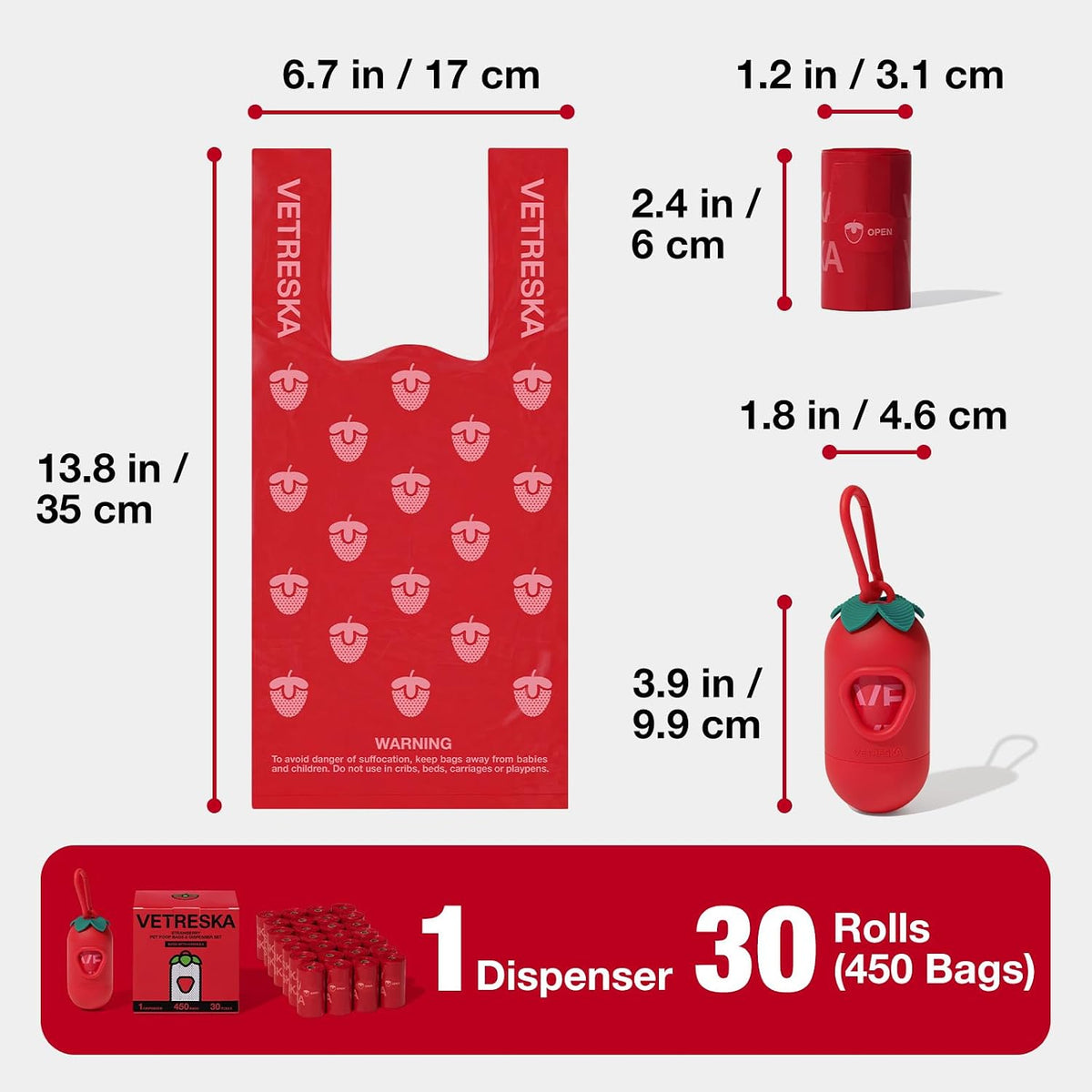 VETRESKA Dog Poop Bags with Handles 240 Count - Strawberry / 1 Count (Pack of 450) - image 2
