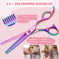 Dog Grooming Scissors-7" Dog Grooming Shears Set 6PCS Rainbow – Essentials for Dogs - image 3