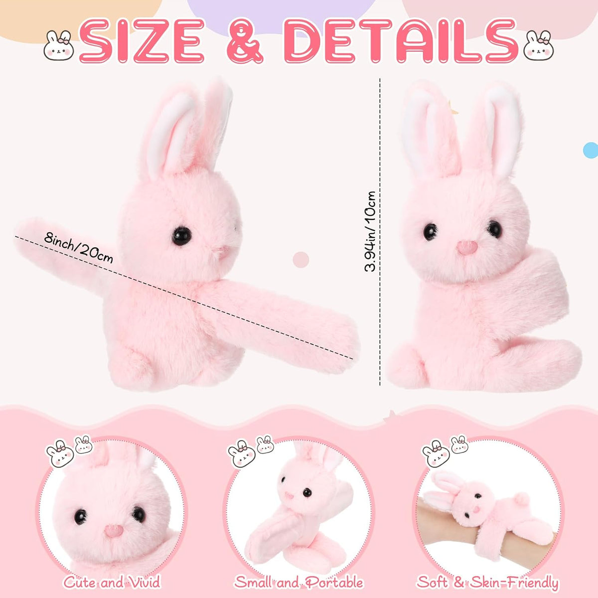 Liliful 8 Pack Kids Plush Gifts Stuffed Animal Slap Bracelets - Rabbit - image 2