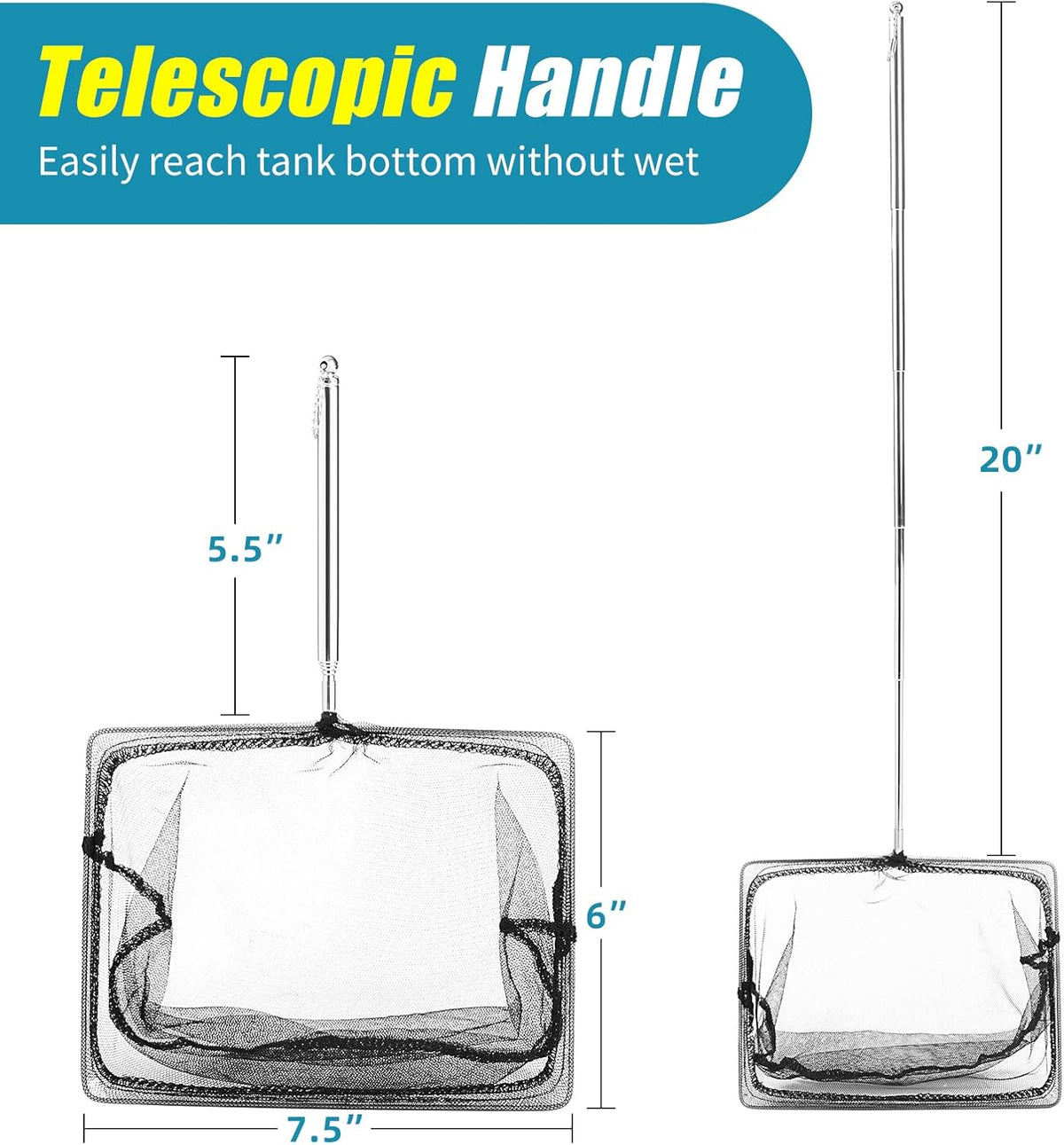 AQUANEAT Aquarium Net with Extendable Long Handle - 8 Inch - image 2