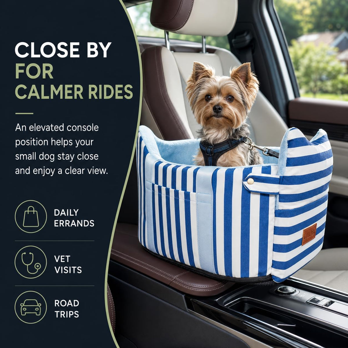 Console Dog Car Seat for Small Dogs to – Essentials for Dogs - Blue and White / Small - image 2