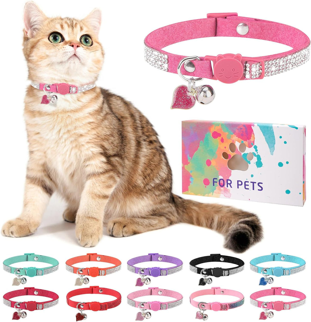 Rhinestone Cat Collar Breakaway, Bling Sparkly Diamond - Rose / 8"-12" Cats / Mini Dogs