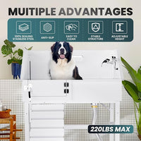 Dog Washing Station for Home, 38" White Professional Stainless Steel Dog Grooming Tub, Height Adjustable Dog Bathing Station, Upgrade Parts, Dog Bath Tubs for Small & Medium Dogs(Left Ramp)
