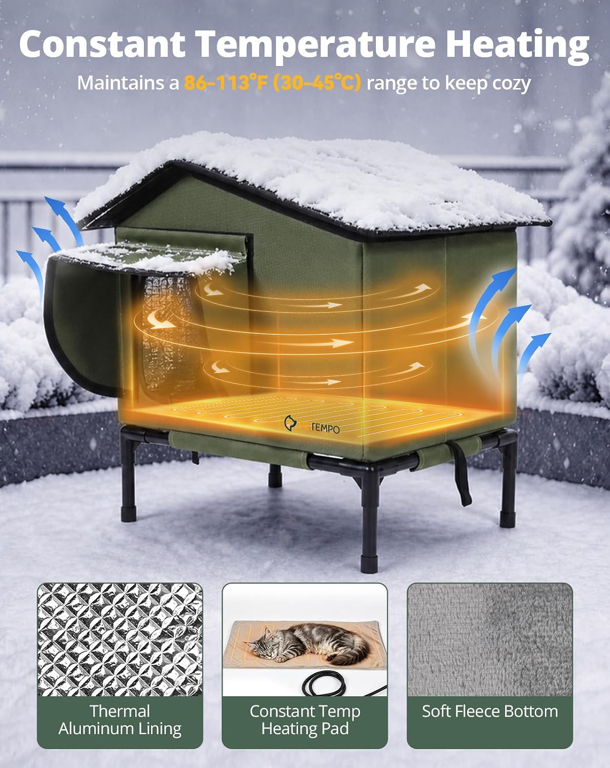 Heated Cat House for Outside Weatherproof in Winter, 20"x16" – Essentials for Cats - S-16"x12"x18"(WDH) - image 2