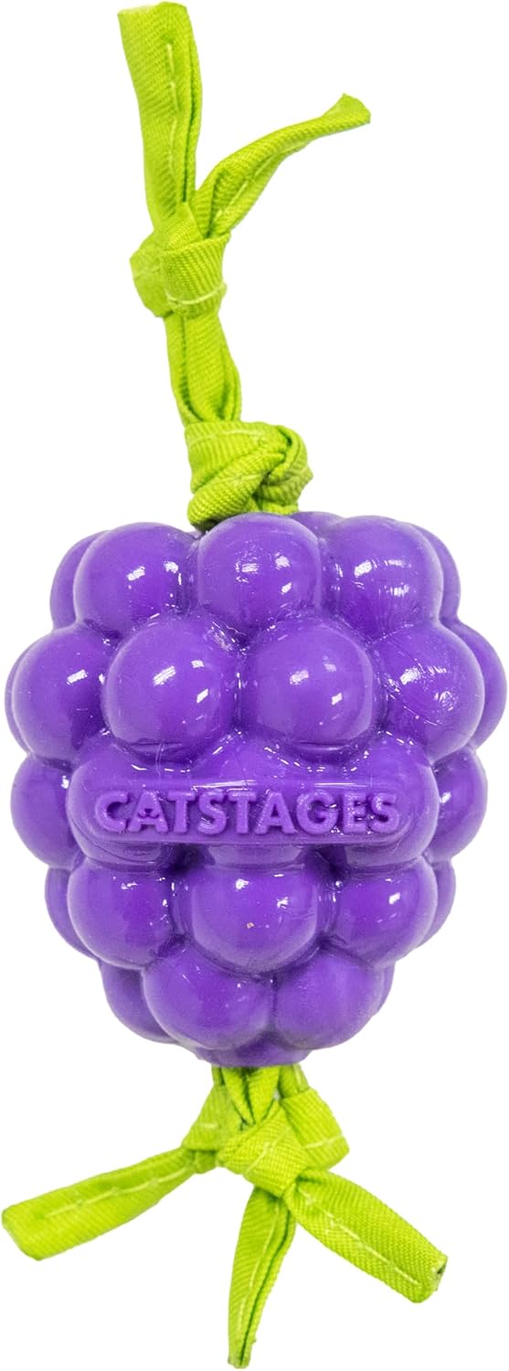 Catstages Strawbabies Dental Cat Chew Toy with Catnip & Feathers - Bouncing Grape