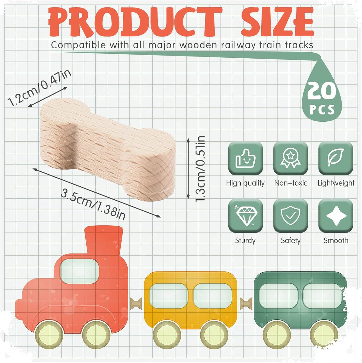 Hanaive 20 pack wooden train track connectors, dog bone shaped adapters - view 6