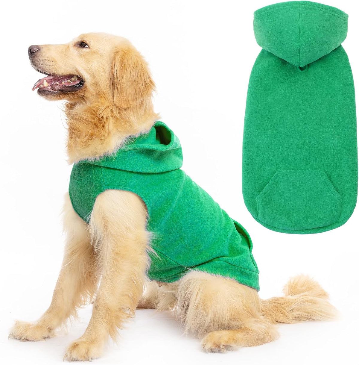 Fleece Dog Hoodie with Pouch, Green S – Essentials for Dogs - Large / Green