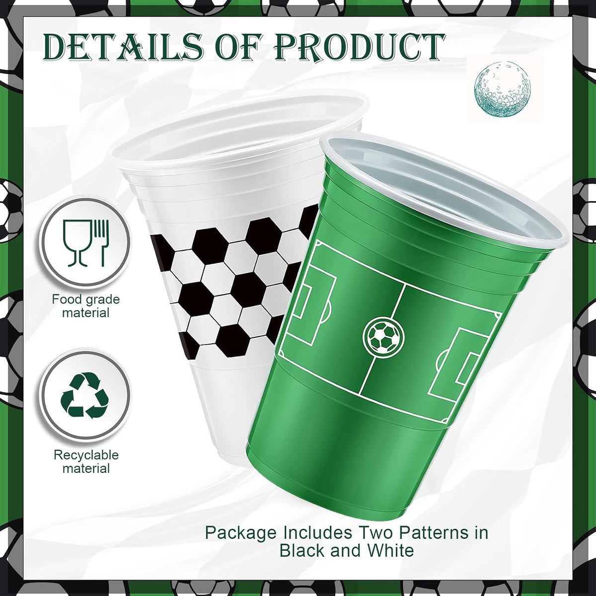Norme 48 Pcs Checkered Flag Plastic Cups - Soccer Ball - image 2