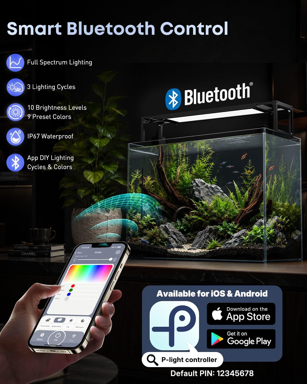 Pawfly Aquarium Light for Plants, 42 W Bluetooth Fish Tank Light - App control / 30" to 36" - image 3