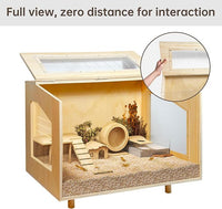 Wooden Hamster Cage - 24 inch Guinea Pig Cage Clear Small Animal cage with Open top Hamster Habitat Wooden Frame with Acrylic Panel