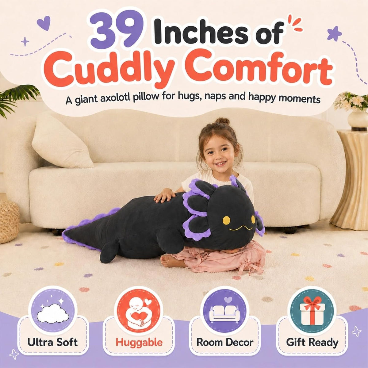 BENINY 31 Inch Giant Bunny Stuffed Animal - Axolotl_black 39in - image 4