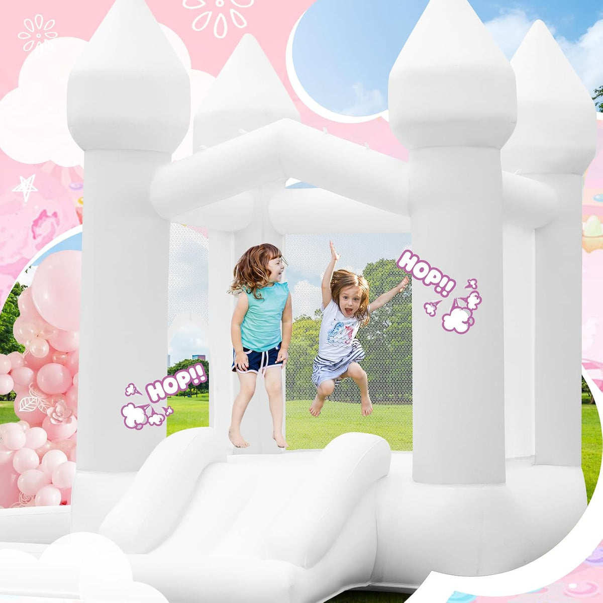 FBSPORT white bounce house with slide, ball pit and blower - view 5