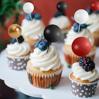 75 Pieces Cake Balls Topper Decorations Foam Cupcake Topper Mini - Black, Red, Gold, White - image 4