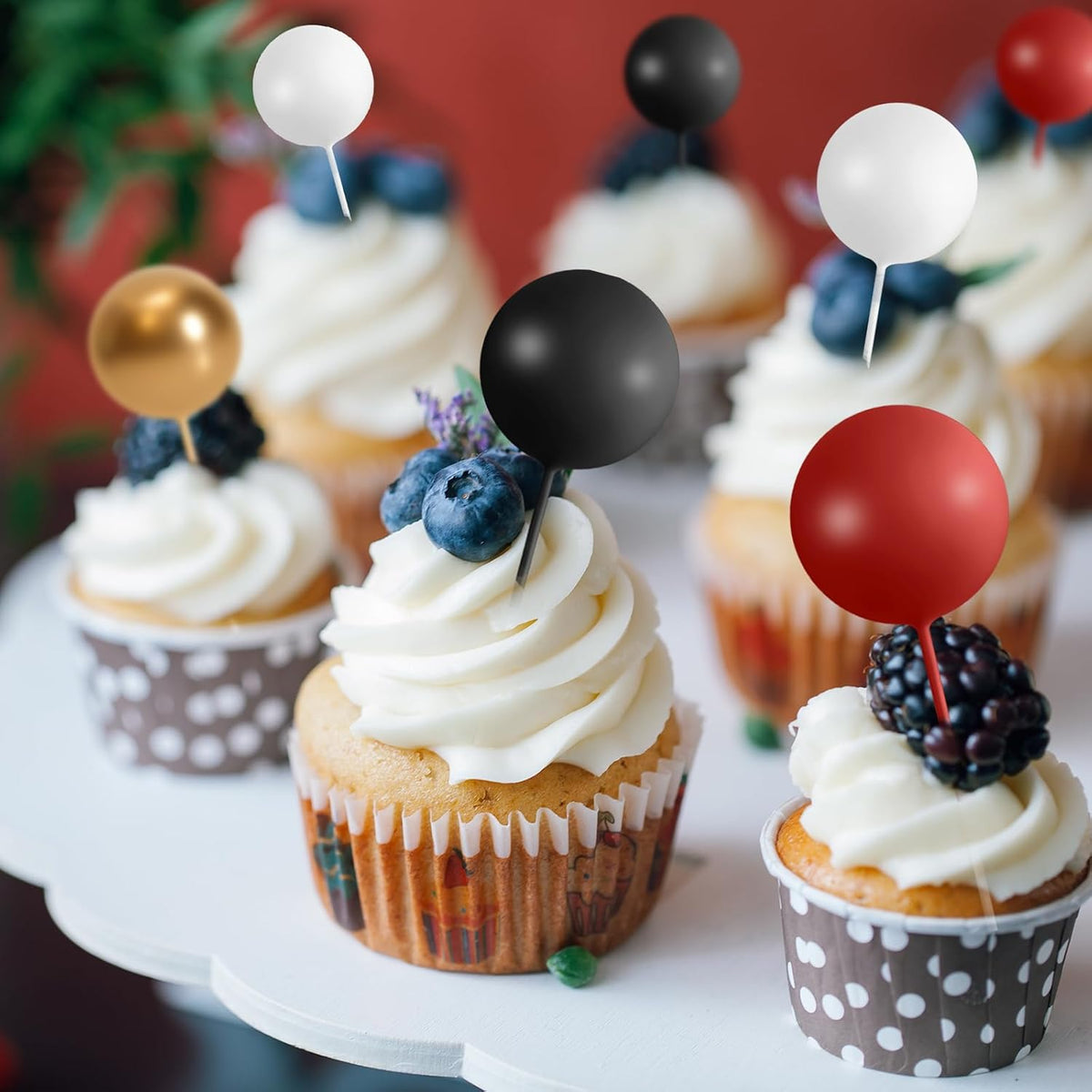 75 Pieces Cake Balls Topper Decorations Foam Cupcake Topper Mini - Black, Red, Gold, White - image 4