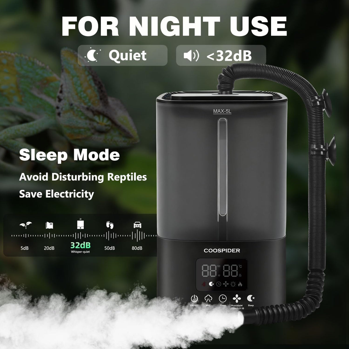 Coospider Reptile Fogger Humidifier - 5L/1.32Gallon-Dual-UP - image 3