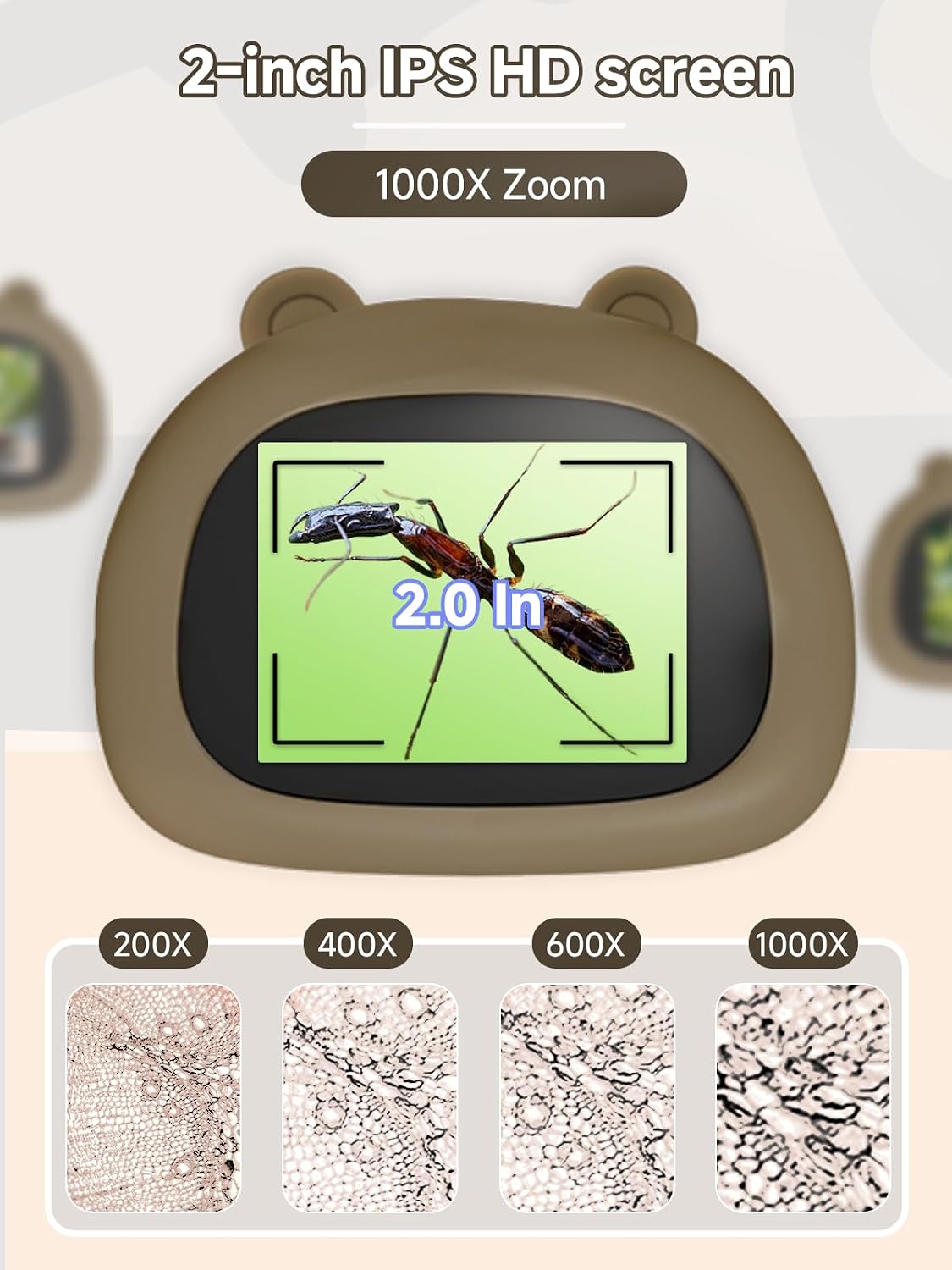 Microscope for Kids 1000X Handheld Digital Miniscope Stem Toys Gifts – Fun for Kids & Family - Brown - image 2