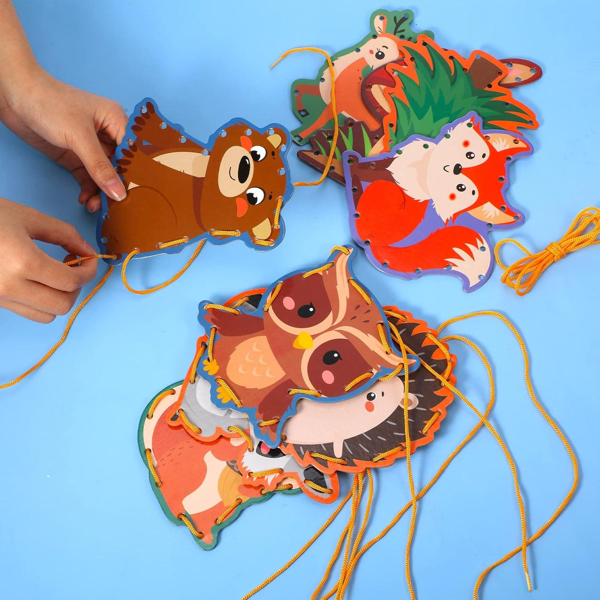Pajean 10 Pcs Kids Lacing Cards Double Sided Animal Sewing Cards Kits - Forest Animals Style - image 4