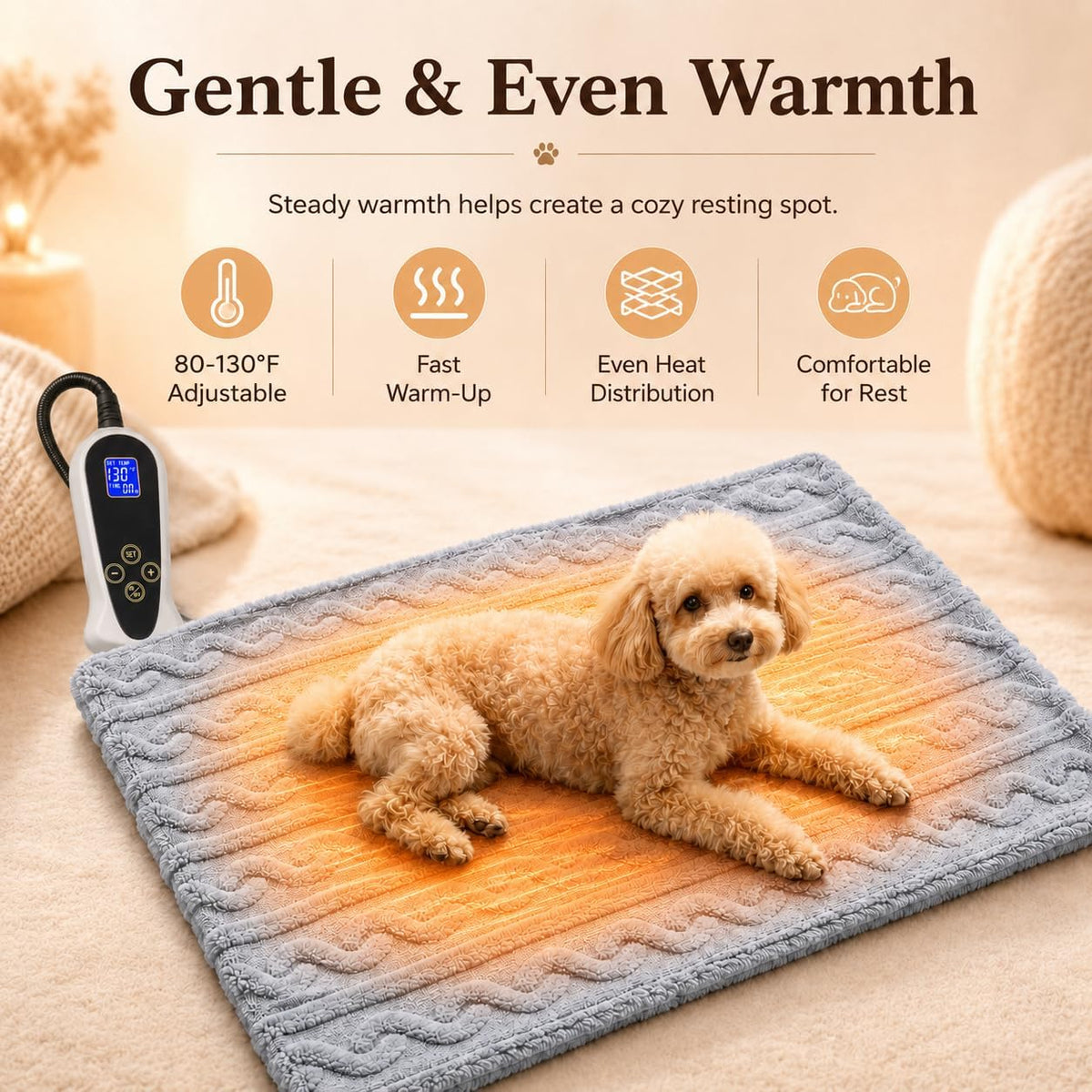 Large Dog Heating Pad 34×21in Obtained MET&UL Dual Certification-Gray – Essentials for Dogs - Grayish blue / Round-16 in - image 2
