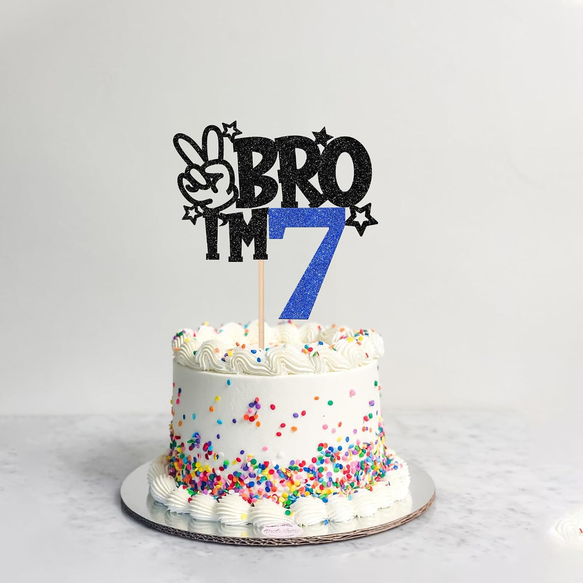 1 PCS Brother I'm 7 Cake Topper Glitter Star Happy 7th Birthday Cake - Blue 7th - image 4