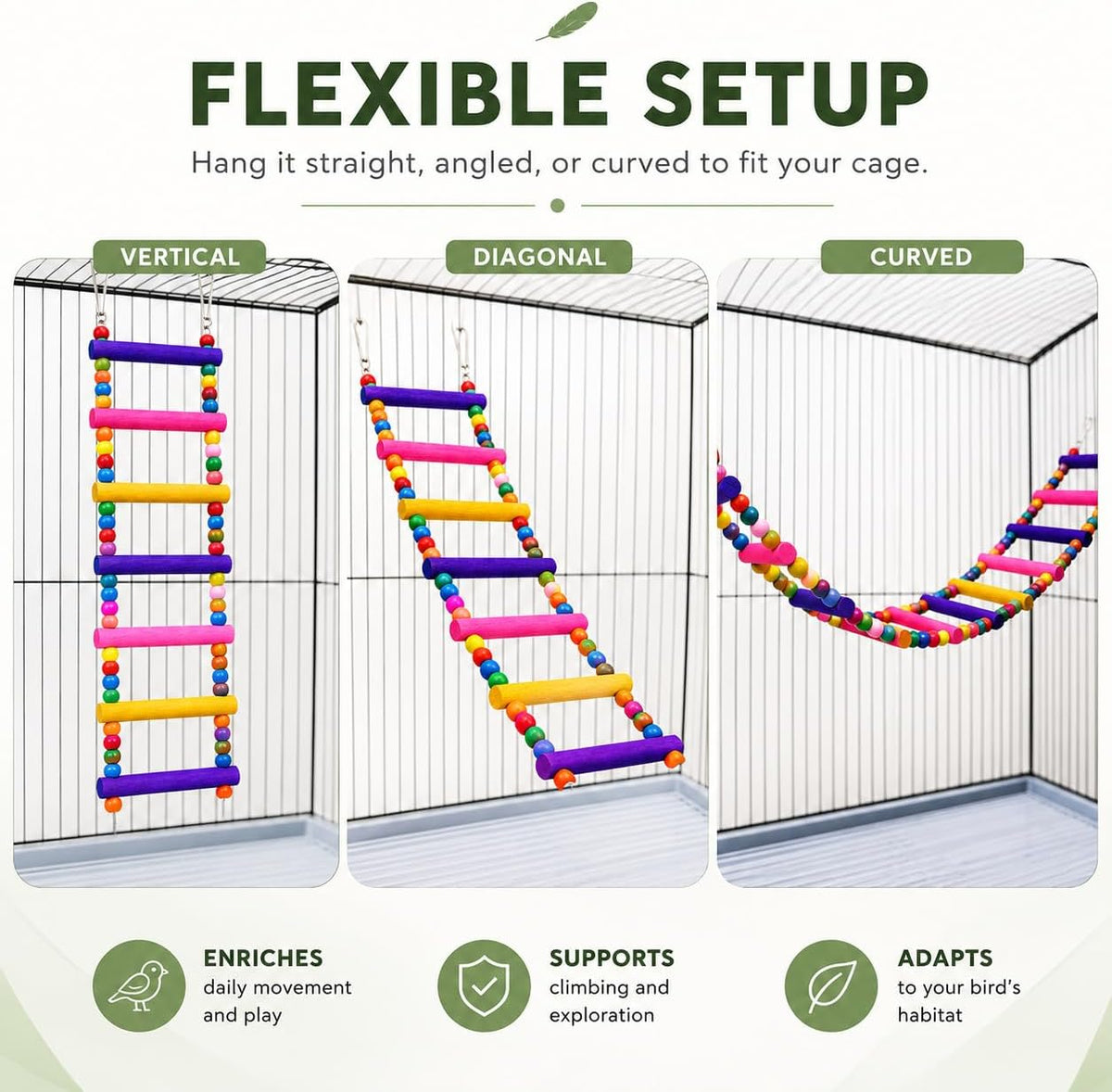Flexible Wooden Bird Ladder Bridge for Cages, 8 Steps - 10Inch- 4 Ladders - image 3