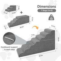 𝟳 𝗦𝘁𝗲𝗽𝘀 Dog Steps for High Bed, 30'' High Dog Stairs for Small Dogs, Waterproof Pet Stairs for Small Old Large Dogs and Cats with Removable Cover & PE Support Board for Bed, Car or Couch