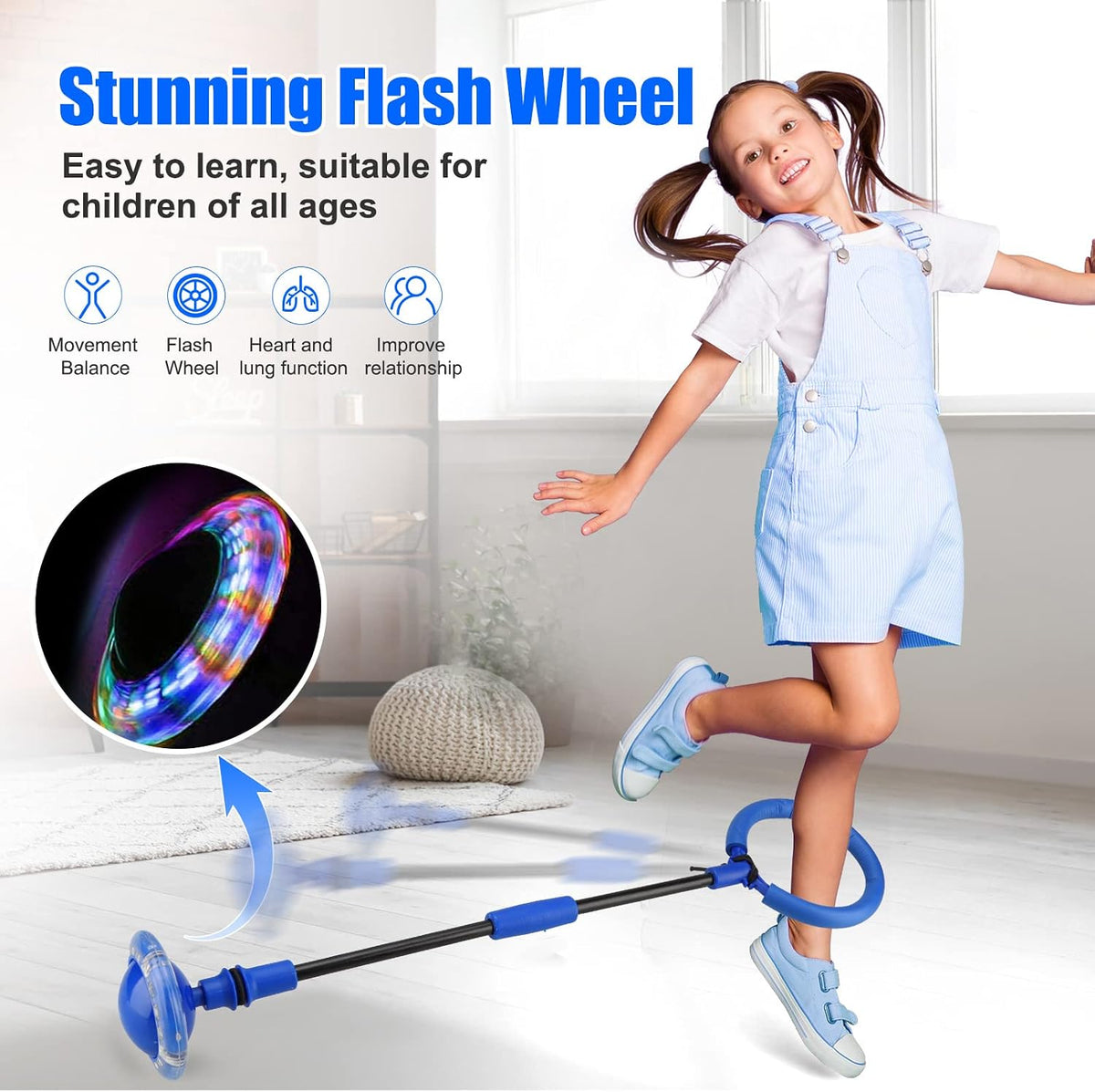 Ankle Skip Ball for Kids, Portable Foldable Flash Wheel Skip Ball Toy – Fun for Kids & Family - Blue - image 3