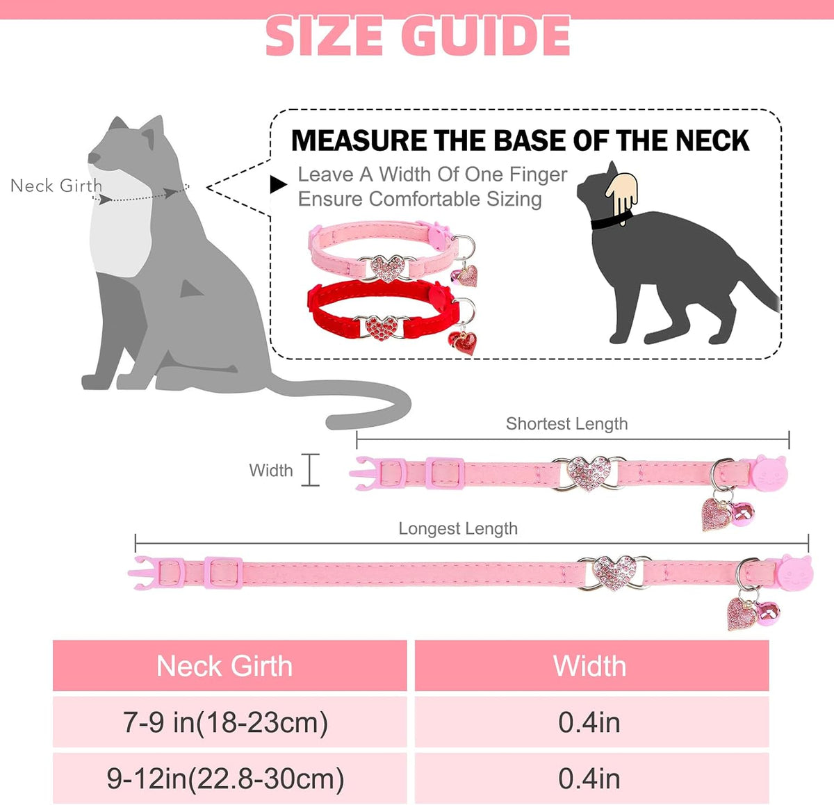 2 Pack Soft Velvet Safe Bling Diamond Cat Collars with Bells – Essentials for Cats - Red + Pink / 9"-12" Cats / Mini Dogs - image 2