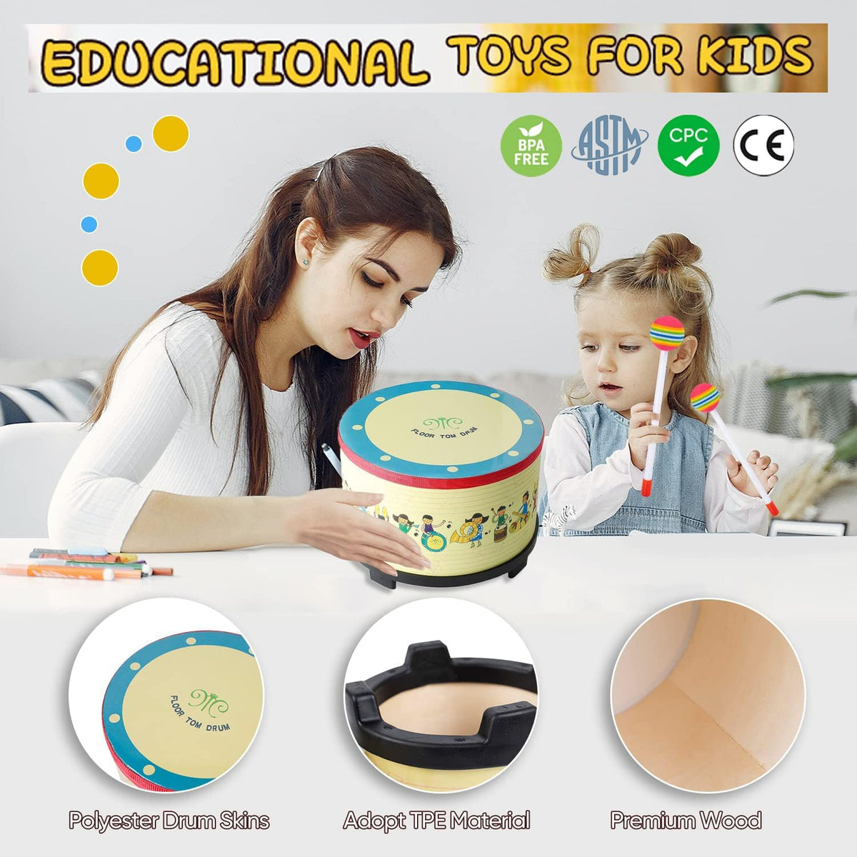 Musfunny Floor Tom Drum for Kids – Fun for Kids & Family - 8 inch - image 2