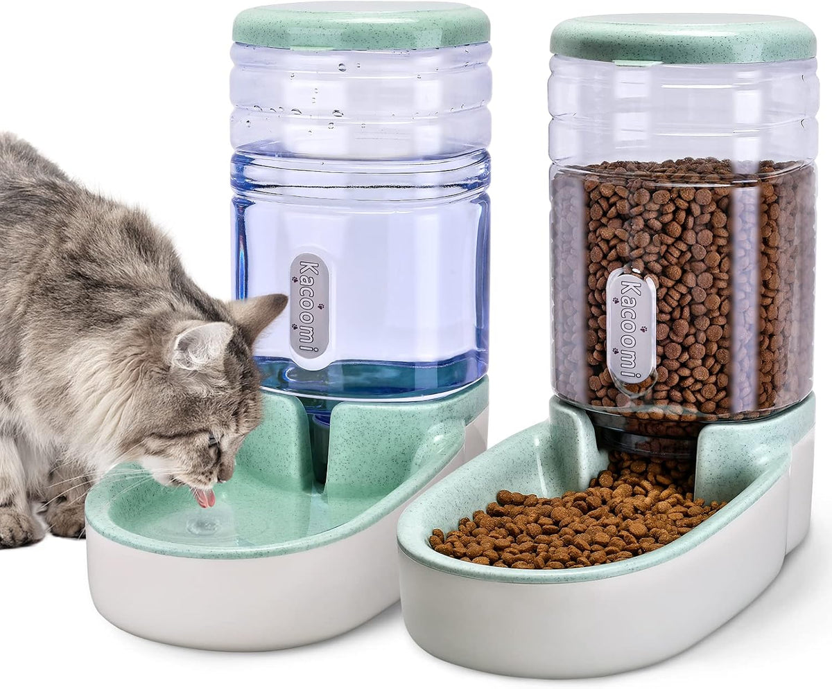 Automatic Cat Feeder and Water Dispenser with Stainless Steel Bowl - Green