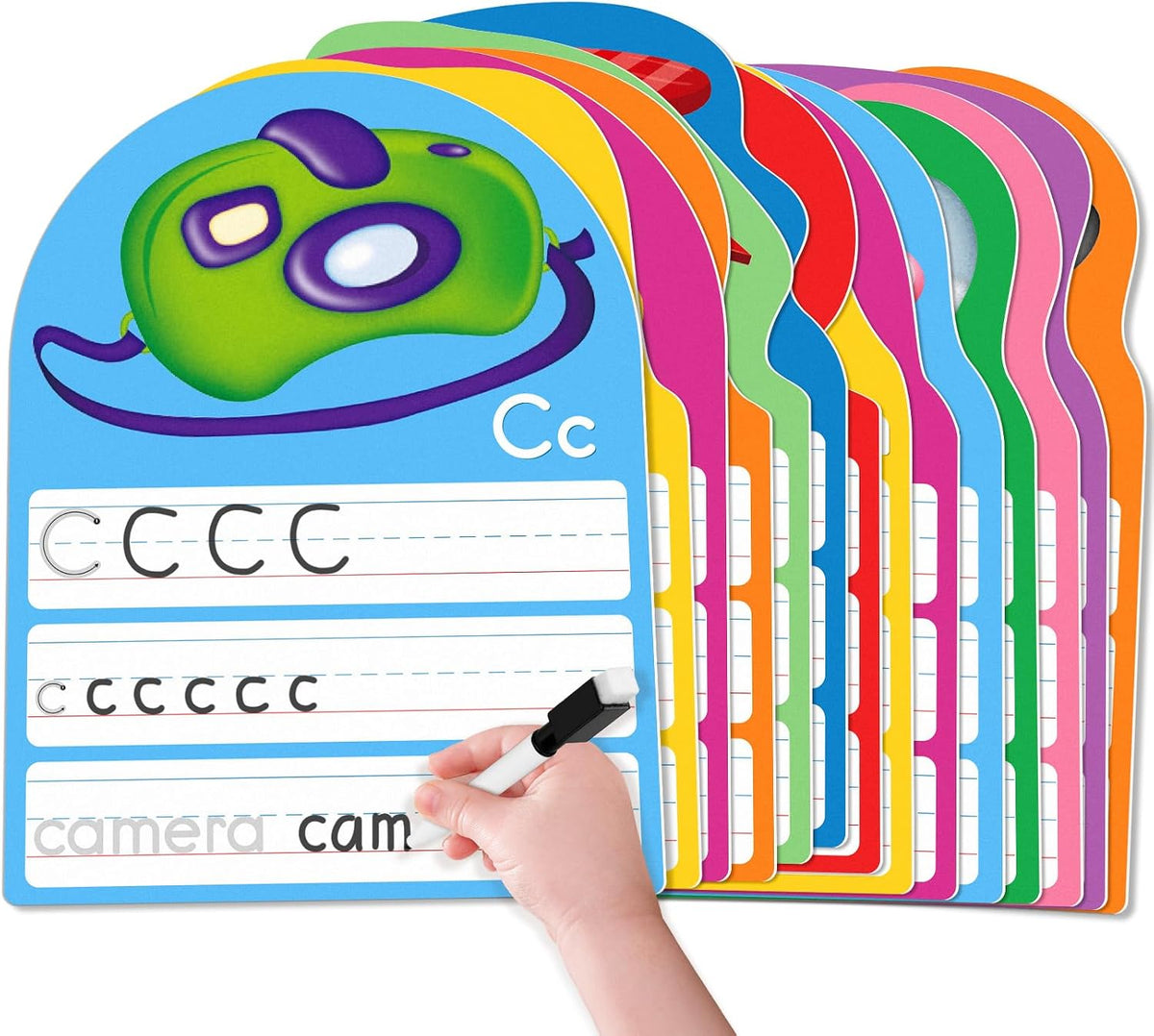 Auchq alphabet writing practice cards, 13 double-sided dry erase letter tracing cards