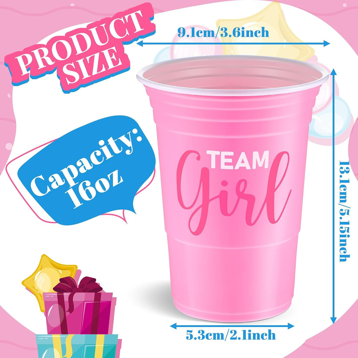 Norme 60 Pcs 16 oz Plastic Gender Reveal Cup Blue Pink Disposable Cup – Fun for Kids & Family - 16 oz / 30 - image 2