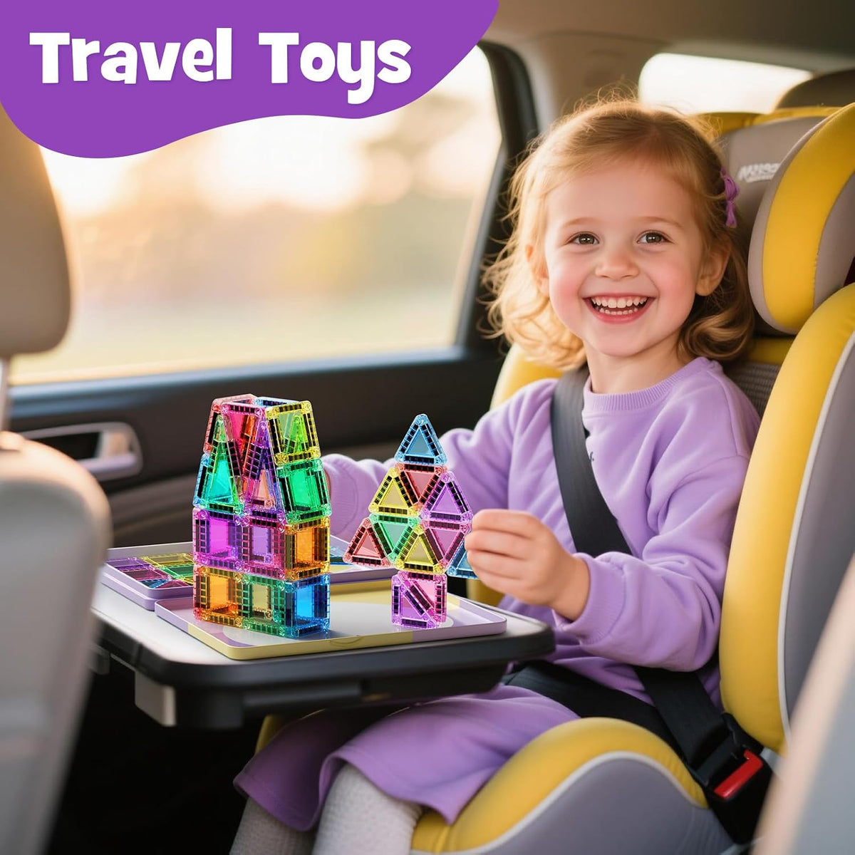 42PCS Mini Magnetic Tiles Travel Set with Iron Storage Box - 42 Pieces - image 2