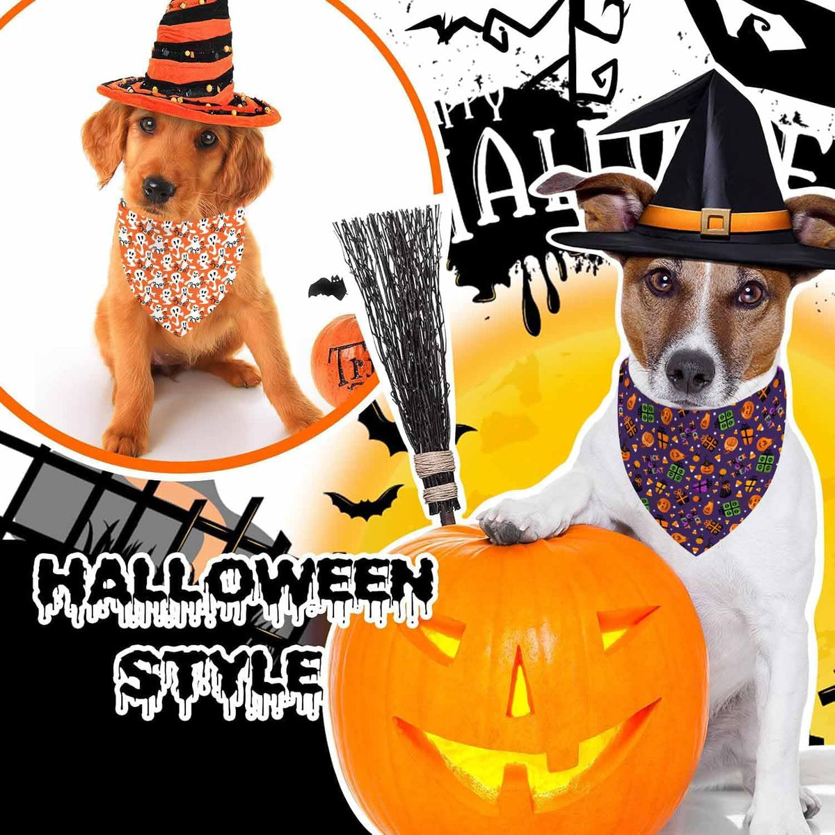 Halloween Dog Bandanas 2 Pack Reversible Triangle Scarf – Essentials for Dogs - Halloween - image 2