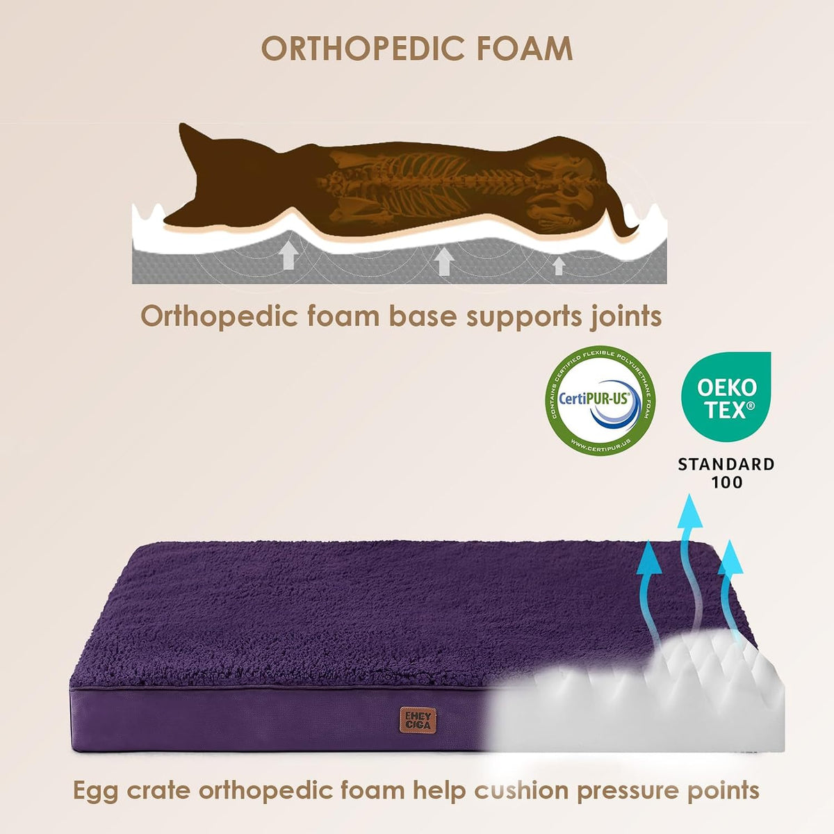 EHEYCIGA Orthopedic Dog Bed Large with Removable Washable Cover - 41*27*3.5 inches / Purple - image 3