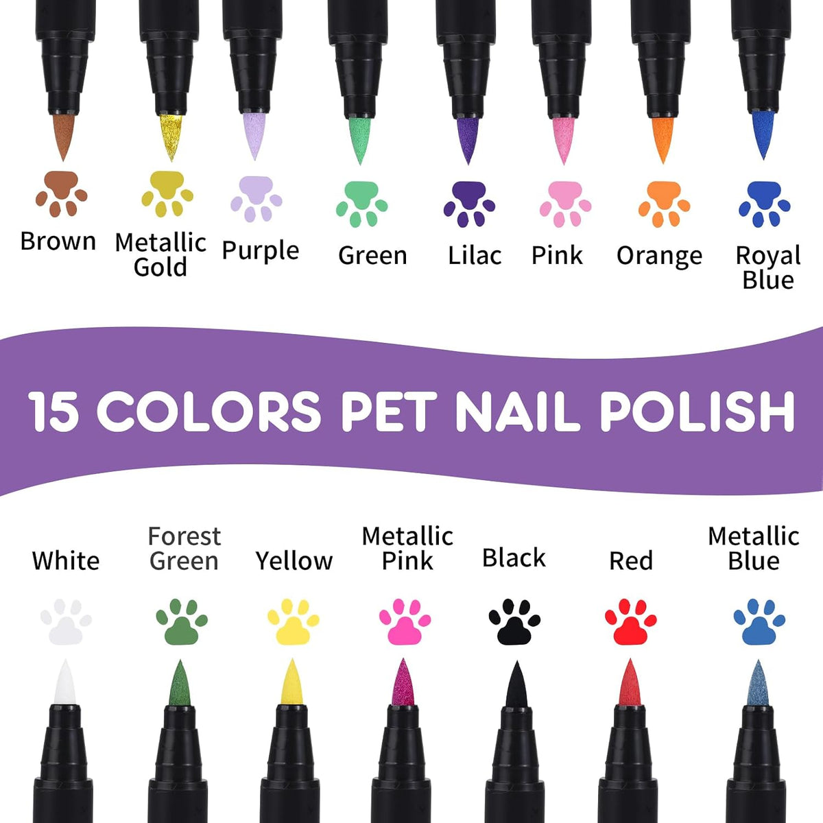 9 Colors Dog Nail Polish Pens Quick Dry, Dog Safe Nail Polish - 15 Pcs - image 3