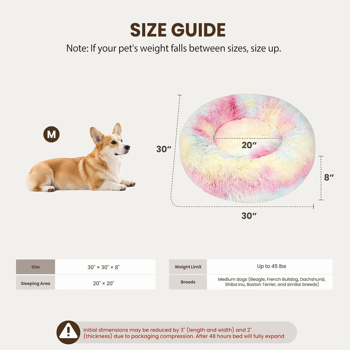 Donut Dog Bed Medium Size Dog, Round Cat Beds for Small Dogs – Essentials for Dogs - Rainbow / 30"L x 30"W x 8"Th - image 4