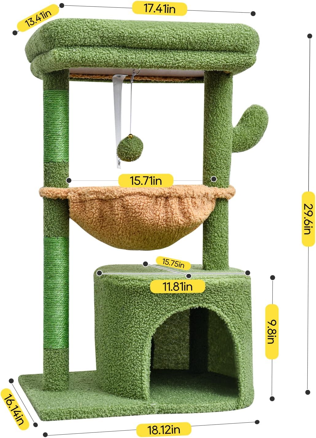 SYANDLVY Small Cat Tree for Indoor Cats - 29.6" / Green - image 2